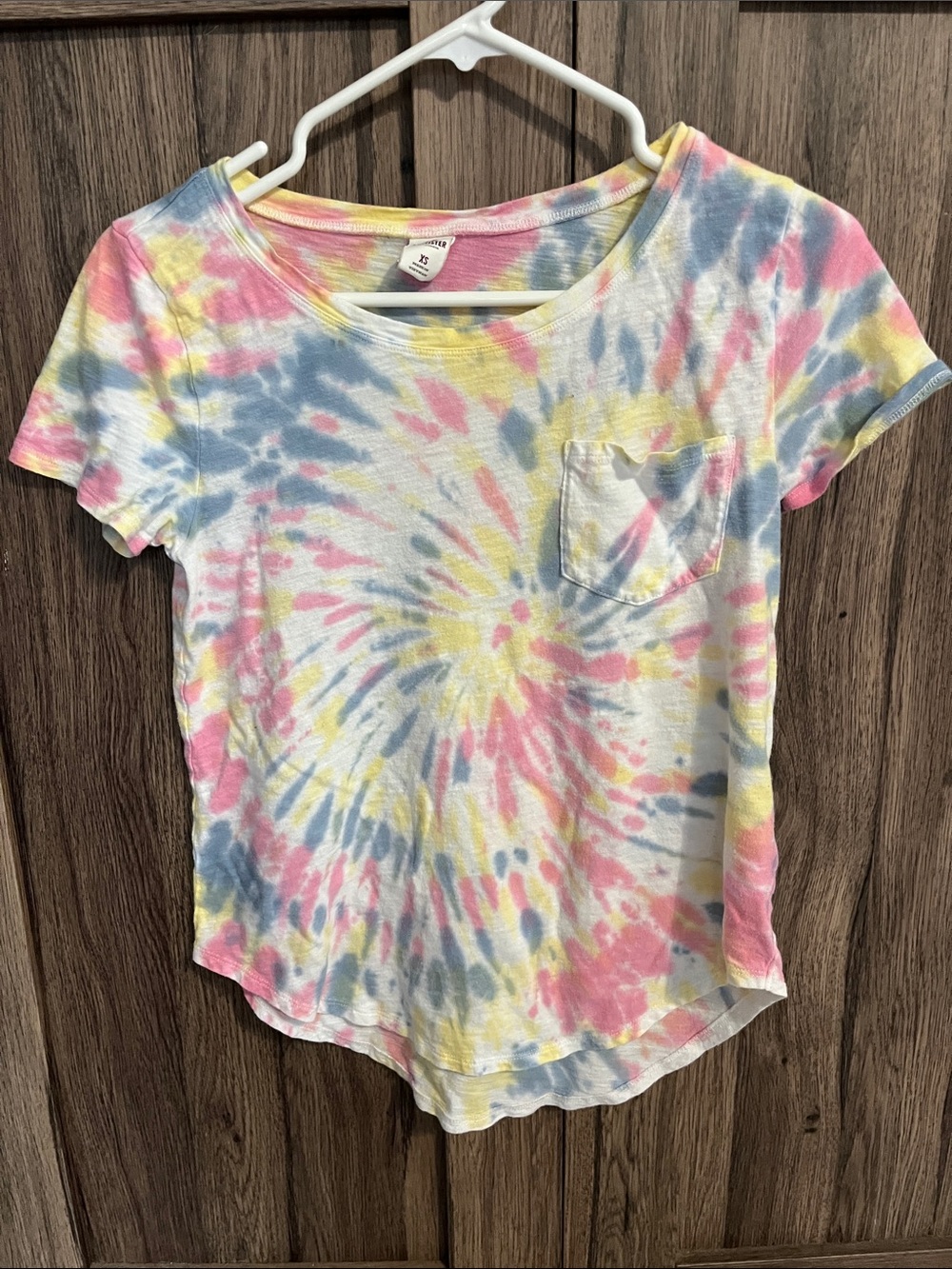 Hollister Pastel Tie-Dye Short Sleeve Pocket Tee - Pink, Blue & Yellow
